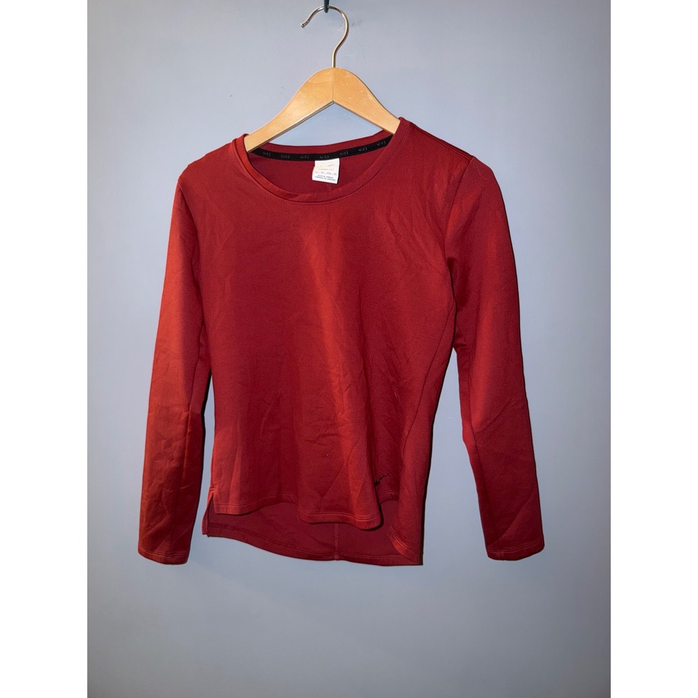 Nike Therma-FIT Womens Long Sleeve Training Top Maroon Red XS Crew Neck Shirt